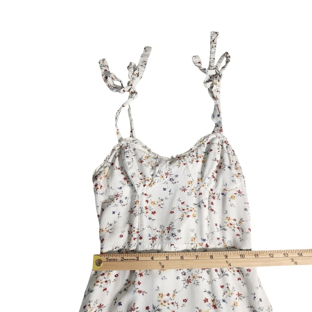 Mimi Chica White Floral Tie Strap Midi Dress Ruffle Hem‎ Sweetheart Neck Small - Picture 7 of 12
